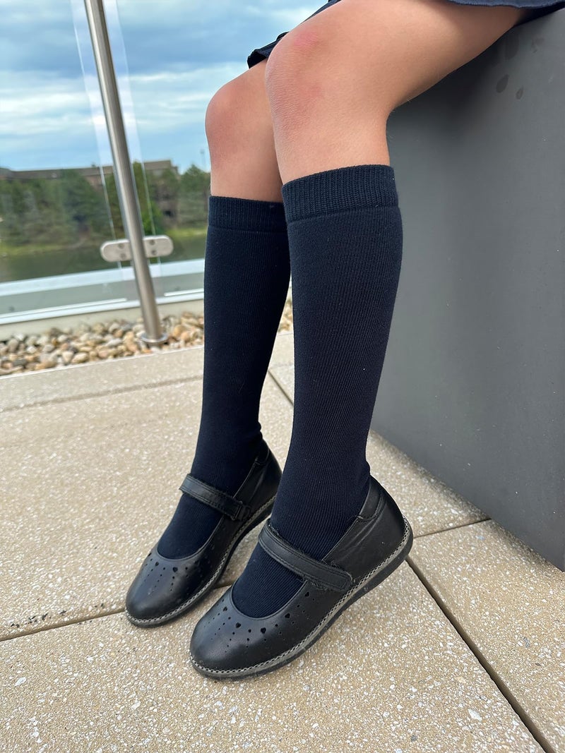 COTTON DAY 3 Pack Kids Girls Soft Knee High School Uniform Dress Socks Seamless Toe 6-8 Years Navy M (8) - Image 5